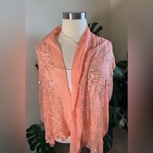 Peach Floral Embroidered Scarf